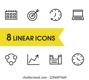Economy icons set with chart, clock and timer elements. Set of economy icons and aim concept. Editable vector elements for logo app UI design.
