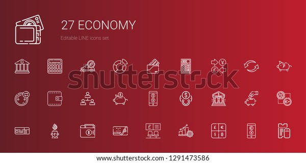economy icons set.\
Collection of economy with currency, progress, bank, credit card,\
wallet, saving, boarding pass, exchange, piggy bank. Editable and\
scalable economy\
icons.