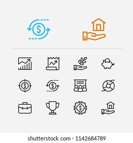 Economy Icons Set. Investment Target And Economy Icons With Investing Diversification, Stock News And Analytics. Set Of Invention For Web App Logo UI Design.