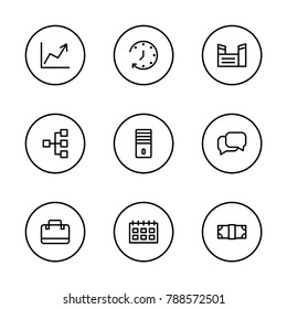 Economy icons set with PC, timer and briefcase elements. Set of economy icons and clock concept. Editable vector elements for logo app UI design.