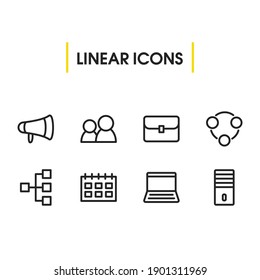 Economy icons set with structure, processor and case elements. Set of economy icons and organisation concept. Editable vector elements for logo app UI design.