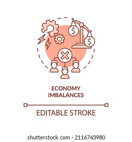 Economy imbalances red concept icon. Financial crisis. Market economy cons abstract idea thin line illustration. Isolated outline drawing. Editable stroke. Arial, Myriad Pro-Bold fonts used