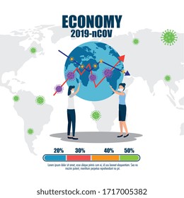 economy impact by 2019 ncov with couple and world planet vector illustration design