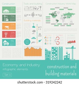 Economy and industry. Construction and building materials. Industrial infographic template. Vector illustration