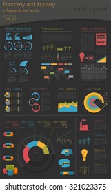 Economy and industry. Electric power. Electricity. Industrial infographic template. Vector illustration