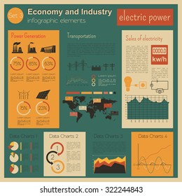Economy and industry. Electric power. Electricity. Industrial infographic template. Vector illustration