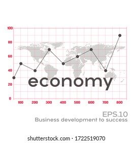 Economy line graph on the statistics table. Statistics graph on the world map. Business growth abstract background. Business development to success concept. Graph corporate future growth plan.