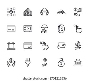 economy line icons set. Stroke vector elements for trendy design. Simple pictograms for mobile concept and web apps. Vector line icons isolated on a white background. 