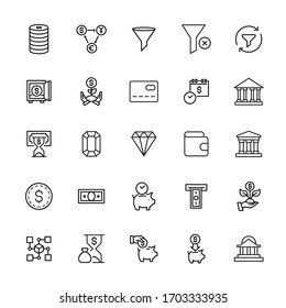 economy line icons set. Stroke vector elements for trendy design. Simple pictograms for mobile concept and web apps. Vector line icons isolated on a white background. 