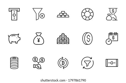 economy line icons set. Stroke vector elements for trendy design. Simple pictograms for mobile concept and web apps. Vector line icons isolated on a white background.