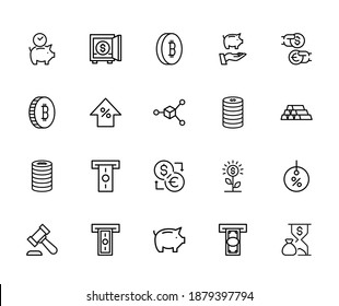 economy line icons set. Stroke vector elements for trendy design. Simple pictograms for mobile concept and web apps. Vector line icons isolated on a white background.