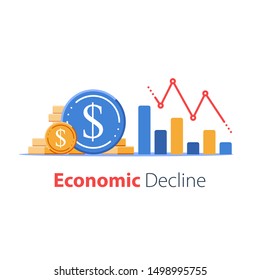 Economy Negative Prognosis, Financial Loss, Low Business Performance, Revenue Decrease, More Debt Forecast, Bad Budget, Imbalance Account, Vector Flat Illustration