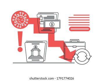 Economy recession crisis concept graph with broke banking and inancial crash