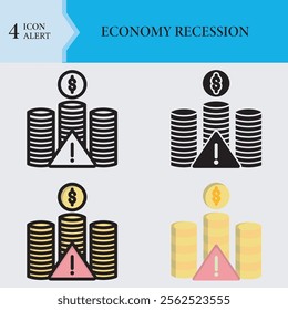 Economy recession icon custom, page contains 4 different icons outline, fill, colour, line colour