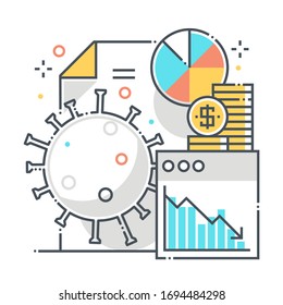 Economy related color line vector icon, illustration. The icon is about statistics, countries, report, percentage, pie chart, corona virus. The composition is infinitely scalable.