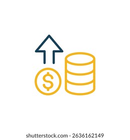 Economy rise icon. Financial Growth icon. Income increase icon. Coin rise icon.	