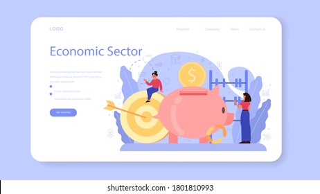 Economy school subject web banner or landing page. Student studying economics and money. Idea of business capital, investment and money making. Vector illustration in cartoon style