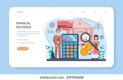 Economy school subject web banner or landing page. Student studying global economics and money. Idea of business capital, investment and budget. Vector illustration in cartoon style