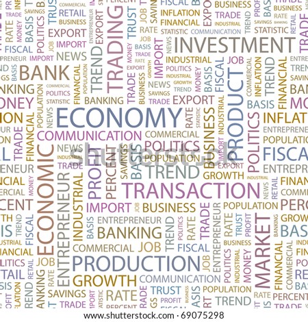 ECONOMY. Seamless vector pattern with word cloud. Illustration with different association terms.