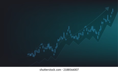 economy situation concept. Financial business statistics with bar graph and candlestick chart show stock market price and currency exchange on dark green background