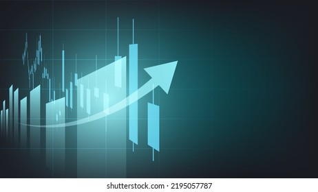 economy situation concept. Financial business statistics with bar graph and candlestick chart show stock market price and currency exchange on dark green background