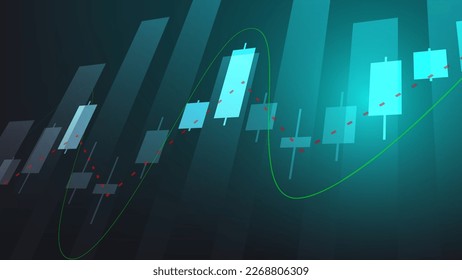 economy situation concept. Financial business statistics with bar graph and candlestick chart show stock market price and currency exchange on green background