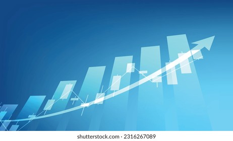 economy situation concept. Financial business statistics with bar graph and candlestick chart show stock market price and currency exchange on dark green background