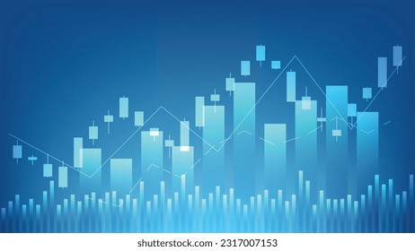 economy situation concept. Financial business statistics with bar graph and candlestick chart show stock market price and currency exchange on dark green background