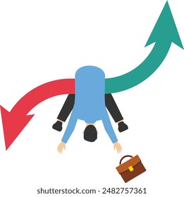Economy, stagflation or recession-inflation is a situation where the inflation rate is high, the economic growth rate is slow. businessmen fall and stuck on growth charts. flat vector illustration.