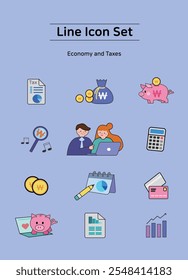 Conjunto de iconos de ilustración de economía e impuestos