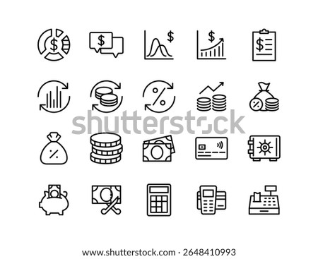 Economy Vector Icon Set | Adjustable Line Weight | Budget, profit, savings, investment, currency, banking, growth, finance, exchange, payment, chart, economy icons