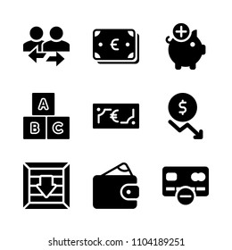 Economy vector icon set. box, hundred, piggy and vessel icons vector illustration.