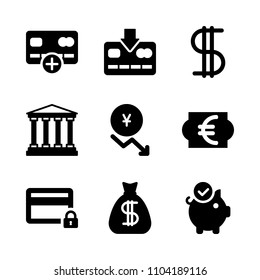 Economy vector icon set. communication, fortune, credit card and yen icons vector illustration.