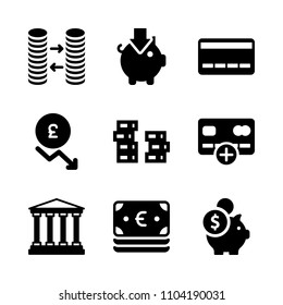 Economy vector icon set. facade, banknote, communication and bill icons vector illustration.