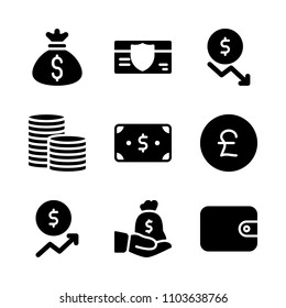 Economy vector icon set. hand, internet, gbp and closeup icons vector illustration.