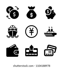 Economy vector icon set. pocket, international, cruise and old icons vector illustration.
