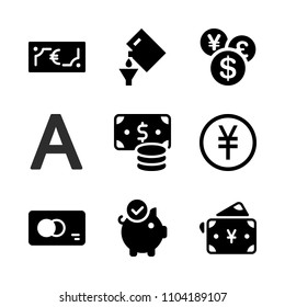 Economy vector icon set. rate, bank, banknote and diagram icons vector illustration.