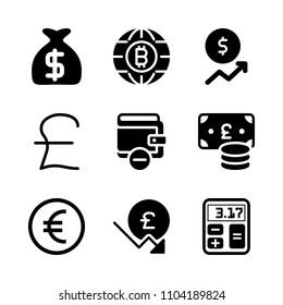 Economy vector icon set. usa, e-business, vector and one pound coin icons vector illustration.