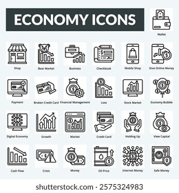economy vector line icon set