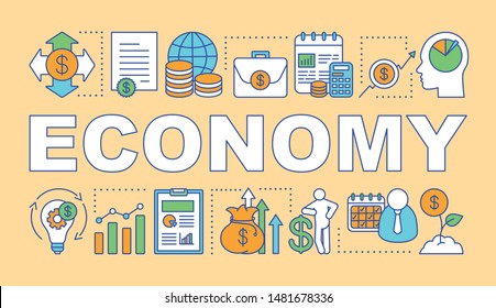 Economy word concepts banner. Economic sector. Business and manufacturing. Merchandising. Presentation, website. Isolated lettering typography idea with linear icons. Vector outline illustration