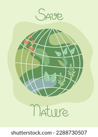 Eco-preservation idea, Nature fueling humanity. Mother earth. Green planet. Global Warming and environmental. Perfect for social ads, cards, banners. Vector illustration.