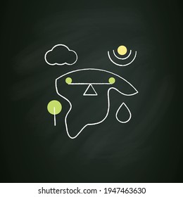 Ecosystem balance chalk icon.Requires sustainable interdependence of plants,animals,organism with non-living factors in environment.Isolated vector illustration on chalkboard