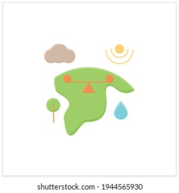 Ecosystem balance flat icon.Requires sustainable interdependence of plants,animals,organism with non-living factors in environment.Earth protection concept.3d vector illustration