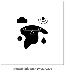 Ecosystem balance glyph icon.Requires sustainable interdependence of plants,animals,organism with non-living factors in environment.Filled flat sign. Isolated silhouette vector illustration