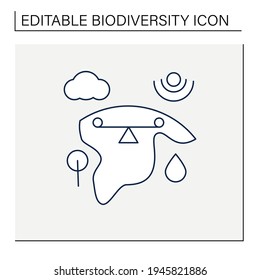 Ecosystem balance line icon.Requires sustainable interdependence of plants,animals,organism with non-living factors in environment.Earth protection concept.Isolated vector illustration.Editable stroke