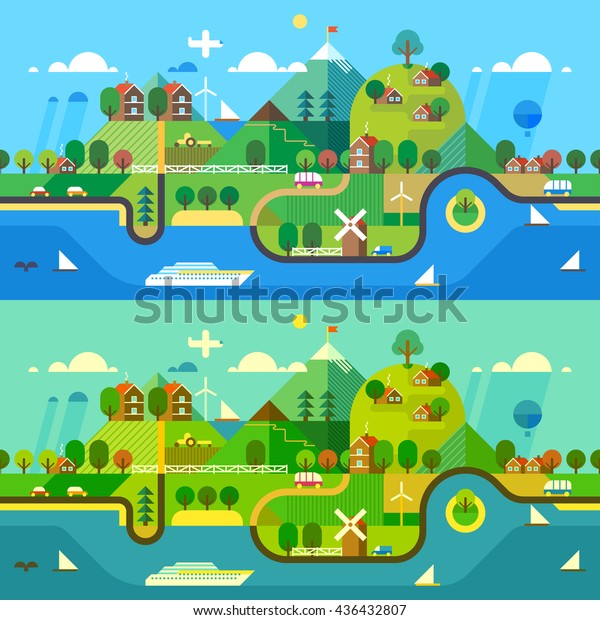 Ecosystem Beautiful Coast Tourist Attractions Rest Stock Vector ...