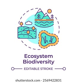 Ecosystem biodiversity multi color concept icon. Diverse landscapes. Different physical environments. Round shape line illustration. Abstract idea. Graphic design. Easy to use in article