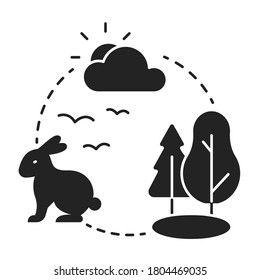 Ecosystem black glyph icon. Sustainable biodiversity and animal friendly environment. Isolated vector element. Pictogram for web page, mobile app, promo