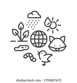 Ecosystem black line icon. Sustainable biodiversity and animal friendly environment. Sign for web page, app. UI UX GUI design element. Editable stroke