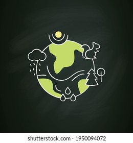 Ecosystem chalk icon. Living community of organisms. Consist of different zones like tundra, grassland, underwater etc.Isolated vector illustration on chalkboard